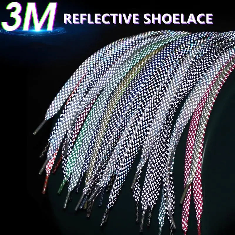 2026 New Reflective Shoe Laces Flat Shoelaces for Sneakers Colorful Reflective Laces Luminous Shoelace 100/120/140/160CM Strings