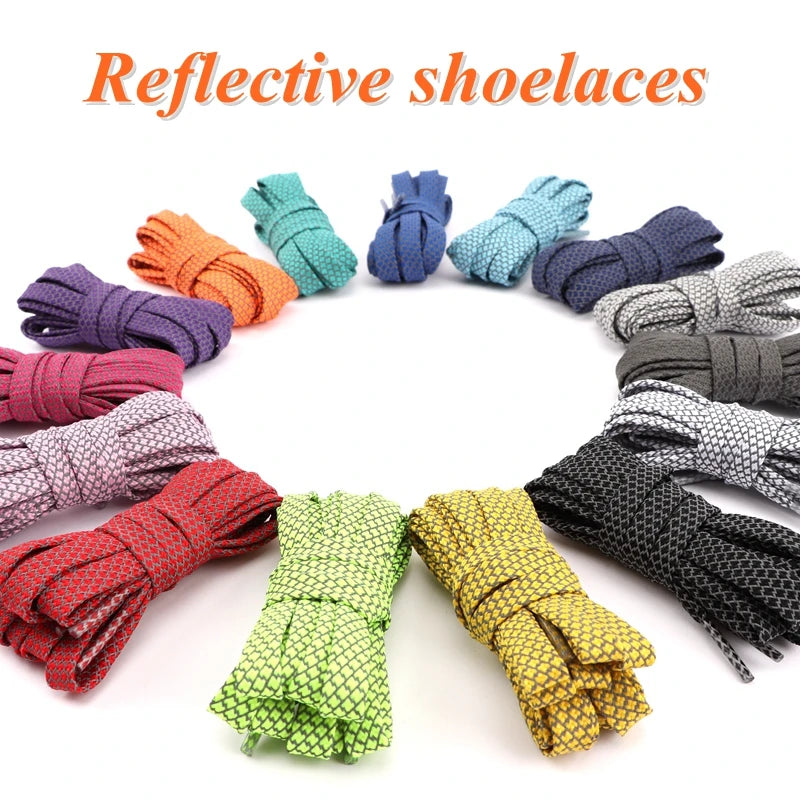 2026 New Reflective Shoe Laces Flat Shoelaces for Sneakers Colorful Reflective Laces Luminous Shoelace 100/120/140/160CM Strings