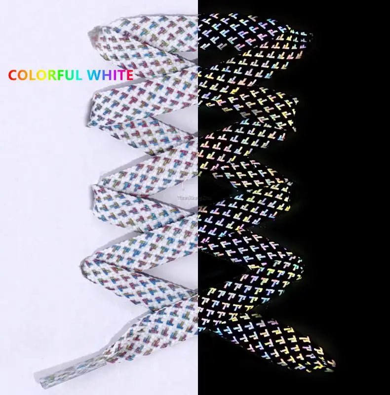 2026 New Reflective Shoe Laces Flat Shoelaces for Sneakers Colorful Reflective Laces Luminous Shoelace 100/120/140/160CM Strings